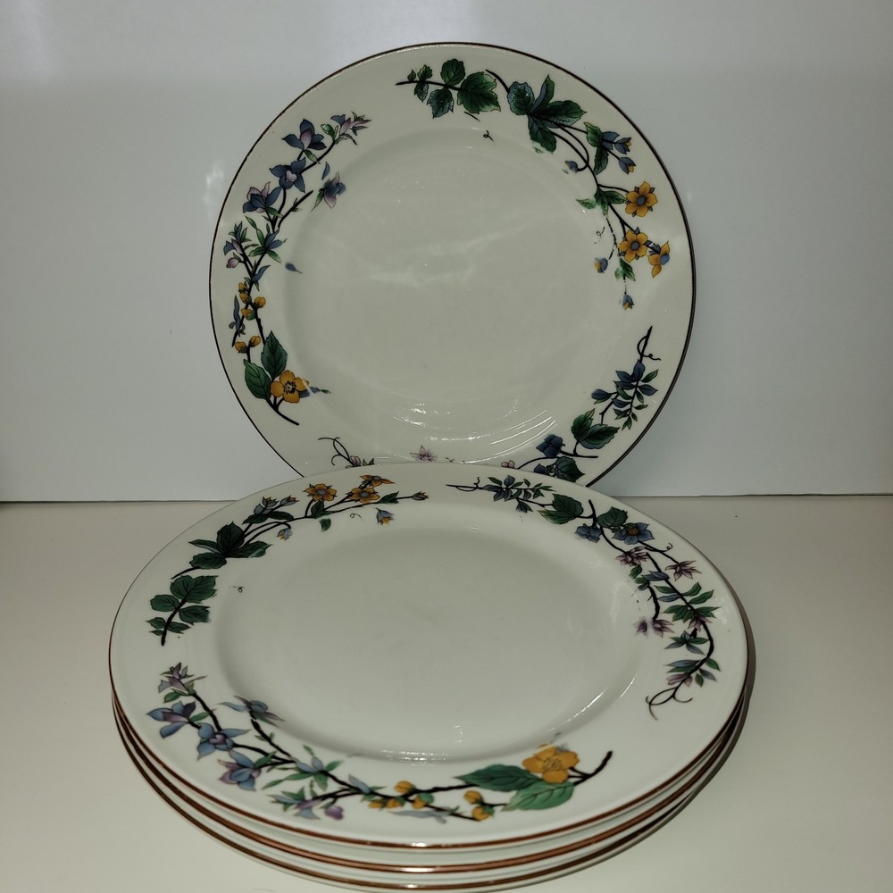 Woodhill by Citation Dinner Plates Floral Pattern Lot of 4 White 10.5" Inch